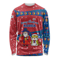 Korea Christmas Long Sleeve Shirt with Santa in Hanbok Tiger Character and Traditional Mask Pattern Design - Wonder Print Shop