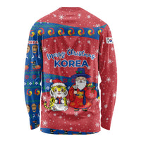 Korea Christmas Long Sleeve Shirt with Santa in Hanbok Tiger Character and Traditional Mask Pattern Design - Wonder Print Shop