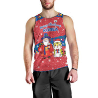 Korea Christmas Men Tank Top with Santa in Hanbok Tiger Character and Traditional Mask Pattern Design - Wonder Print Shop