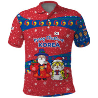 Korea Christmas Polo Shirt with Santa in Hanbok Tiger Character and Traditional Mask Pattern Design - Wonder Print Shop