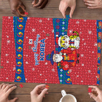 Korea Christmas Puzzle with Santa in Hanbok Tiger Character and Traditional Mask Pattern Design - Wonder Print Shop