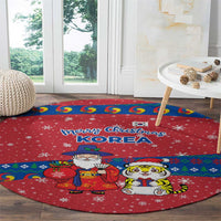 Korea Christmas Round Carpet with Santa in Hanbok Tiger Character and Traditional Mask Pattern Design - Wonder Print Shop