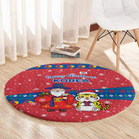 Korea Christmas Round Carpet with Santa in Hanbok Tiger Character and Traditional Mask Pattern Design - Wonder Print Shop