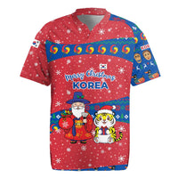 Korea Christmas Rugby Jersey with Santa in Hanbok Tiger Character and Traditional Mask Pattern Design - Wonder Print Shop