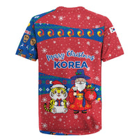 Korea Christmas Rugby Jersey with Santa in Hanbok Tiger Character and Traditional Mask Pattern Design - Wonder Print Shop
