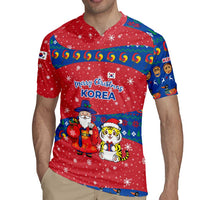 Korea Christmas Rugby Jersey with Santa in Hanbok Tiger Character and Traditional Mask Pattern Design - Wonder Print Shop