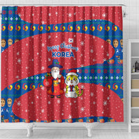 Korea Christmas Shower Curtain with Santa in Hanbok Tiger Character and Traditional Mask Pattern Design - Wonder Print Shop