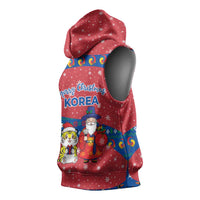Korea Christmas Sleeveless Hoodie with Santa in Hanbok Tiger Character and Traditional Mask Pattern Design - Wonder Print Shop