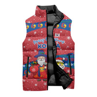Korea Christmas Sleeveless Puffer Jacket with Santa in Hanbok Tiger Character and Traditional Mask Pattern Design - Wonder Print Shop
