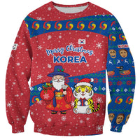 Korea Christmas Sweatshirt with Santa in Hanbok Tiger Character and Traditional Mask Pattern Design - Wonder Print Shop