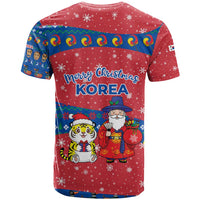 Korea Christmas T Shirt with Santa in Hanbok Tiger Character and Traditional Mask Pattern Design - Wonder Print Shop