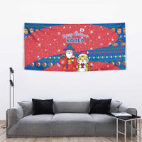 Korea Christmas Tapestry with Santa in Hanbok Tiger Character and Traditional Mask Pattern Design - Wonder Print Shop