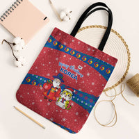 Korea Christmas Tote Bag with Santa in Hanbok Tiger Character and Traditional Mask Pattern Design - Wonder Print Shop