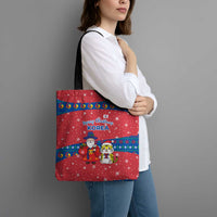 Korea Christmas Tote Bag with Santa in Hanbok Tiger Character and Traditional Mask Pattern Design - Wonder Print Shop