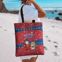Korea Christmas Tote Bag with Santa in Hanbok Tiger Character and Traditional Mask Pattern Design - Wonder Print Shop