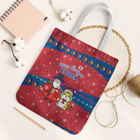 Korea Christmas Tote Bag with Santa in Hanbok Tiger Character and Traditional Mask Pattern Design - Wonder Print Shop