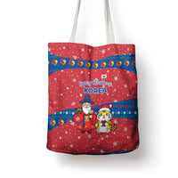 Korea Christmas Tote Bag with Santa in Hanbok Tiger Character and Traditional Mask Pattern Design - Wonder Print Shop