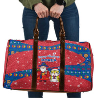 Korea Christmas Travel Bag with Santa in Hanbok Tiger Character and Traditional Mask Pattern Design - Wonder Print Shop