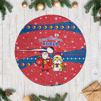 Korea Christmas Tree Skirt with Santa in Hanbok Tiger Character and Traditional Mask Pattern Design - Wonder Print Shop