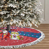 Korea Christmas Tree Skirt with Santa in Hanbok Tiger Character and Traditional Mask Pattern Design - Wonder Print Shop