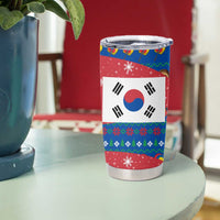 Korea Christmas Tumbler Cup with Santa in Hanbok Tiger Character and Traditional Mask Pattern Design - Wonder Print Shop
