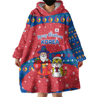 Korea Christmas Wearable Blanket Hoodie with Santa in Hanbok Tiger Character and Traditional Mask Pattern Design - Wonder Print Shop