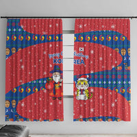 Korea Christmas Window Curtain with Santa in Hanbok Tiger Character and Traditional Mask Pattern Design - Wonder Print Shop