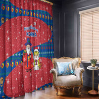 Korea Christmas Window Curtain with Santa in Hanbok Tiger Character and Traditional Mask Pattern Design - Wonder Print Shop