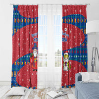 Korea Christmas Window Curtain with Santa in Hanbok Tiger Character and Traditional Mask Pattern Design - Wonder Print Shop