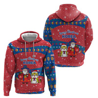 Korea Christmas Zip Hoodie with Santa in Hanbok Tiger Character and Traditional Mask Pattern Design - Wonder Print Shop