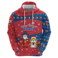 Korea Christmas Zip Hoodie with Santa in Hanbok Tiger Character and Traditional Mask Pattern Design - Wonder Print Shop