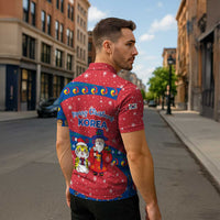 Korea Christmas Zipper Polo Shirt with Santa in Hanbok Tiger Character and Traditional Mask Pattern Design - Wonder Print Shop