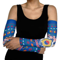 Korea Christmas Arm Sleeves with Bear in Hanbok National Emblem and Traditional Boat Pattern Design - Wonder Print Shop