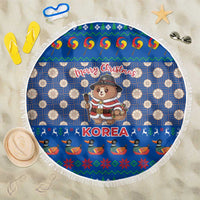 Korea Christmas Beach Blanket with Bear in Hanbok National Emblem and Traditional Boat Pattern Design - Wonder Print Shop