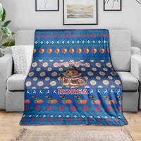Korea Christmas Blanket with Bear in Hanbok National Emblem and Traditional Boat Pattern Design - Wonder Print Shop
