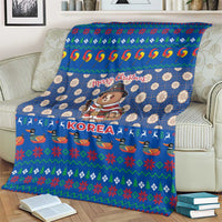 Korea Christmas Blanket with Bear in Hanbok National Emblem and Traditional Boat Pattern Design - Wonder Print Shop