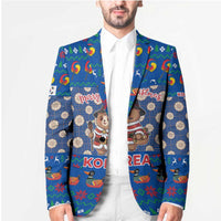 Korea Christmas Blazer with Bear in Hanbok National Emblem and Traditional Boat Pattern Design - Wonder Print Shop