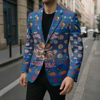 Korea Christmas Blazer with Bear in Hanbok National Emblem and Traditional Boat Pattern Design - Wonder Print Shop