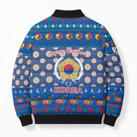 Korea Christmas Bomber Puffer Jacket with Bear in Hanbok National Emblem and Traditional Boat Pattern Design - Wonder Print Shop