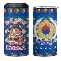 Korea Christmas 4 in 1 Can Cooler Tumbler with Bear in Hanbok National Emblem and Traditional Boat Pattern Design - Wonder Print Shop