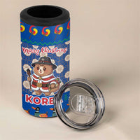 Korea Christmas 4 in 1 Can Cooler Tumbler with Bear in Hanbok National Emblem and Traditional Boat Pattern Design - Wonder Print Shop