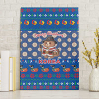 Korea Christmas Canvas Wall Art with Bear in Hanbok National Emblem and Traditional Boat Pattern Design - Wonder Print Shop