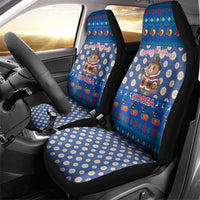 Korea Christmas Car Seat Cover with Bear in Hanbok National Emblem and Traditional Boat Pattern Design - Wonder Print Shop