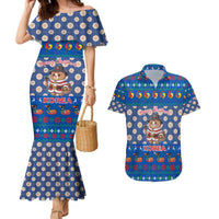 Korea Christmas Couples Matching Mermaid Dress and Hawaiian Shirt with Bear in Hanbok National Emblem and Traditional Boat Pattern Design - Wonder Print Shop
