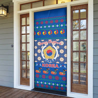 Korea Christmas Door Cover with Bear in Hanbok National Emblem and Traditional Boat Pattern Design - Wonder Print Shop