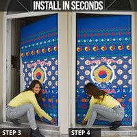 Korea Christmas Door Cover with Bear in Hanbok National Emblem and Traditional Boat Pattern Design - Wonder Print Shop