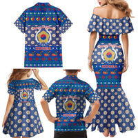 Korea Christmas Family Matching Mermaid Dress and Hawaiian Shirt with Bear in Hanbok National Emblem and Traditional Boat Pattern Design - Wonder Print Shop