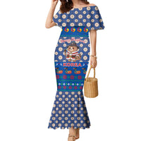 Korea Christmas Family Matching Mermaid Dress and Hawaiian Shirt with Bear in Hanbok National Emblem and Traditional Boat Pattern Design - Wonder Print Shop