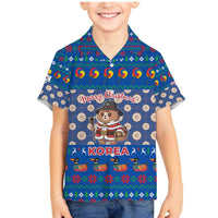 Korea Christmas Family Matching Mermaid Dress and Hawaiian Shirt with Bear in Hanbok National Emblem and Traditional Boat Pattern Design - Wonder Print Shop