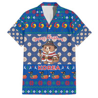 Korea Christmas Family Matching Summer Maxi Dress and Hawaiian Shirt with Bear in Hanbok National Emblem and Traditional Boat Pattern Design - Wonder Print Shop